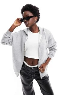 Cotton:On Cotton On Relaxed Zip Front Hoodie In Grey For Women Grey Marle