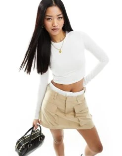 Cotton:On Cotton On Long Sleeve Fitted Crop Top In White For Women