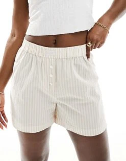 Cotton:On Cotton On Poplin Pyjama Boxer Shorts In Butterscotch Stripe For Women