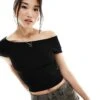 Cotton:On Cotton On Off Shoulder Rib Knit Crop Top Black For Women Crimson Stripe