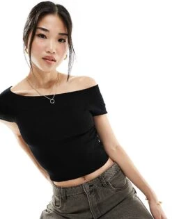 Cotton:On Cotton On Off Shoulder Rib Knit Crop Top Black For Women Crimson Stripe
