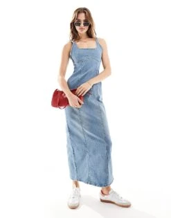 Cotton:On Cotton On Seam Detail Maxi Dress In Vintage Wash Denim For Women Breeze Blue