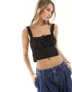 Cotton:On Cotton On Lace Trim Prarie Crop Top In Black For Women