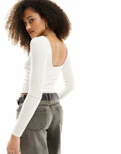 Cotton:On Cotton On Boat Neck Long Sleeve Crop Top Porcelain For Women