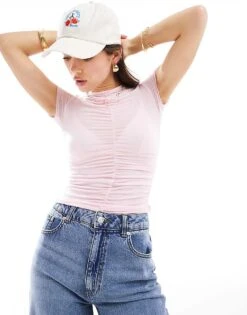 Cotton:On Cotton On Ruched Front Crop T-shirt In Mauve For Women Daisy Mauve