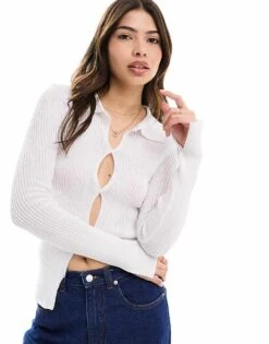 Cotton:On Cotton On Sheer Rib Knit Fitted Cardigan For Women White