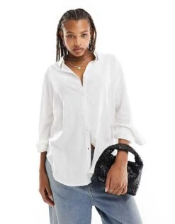 Cotton:On Cotton On Relaxed Oversized Shirt In White Linen For Women