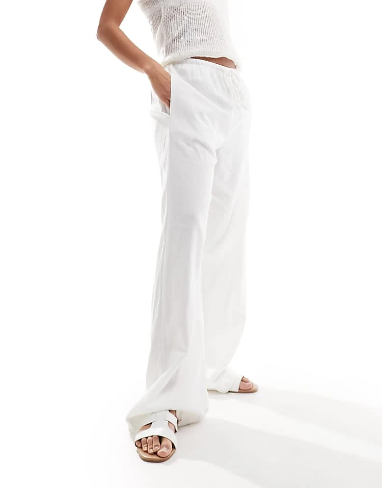 Cotton:On Cotton On Drawstring Straight Leg Trousers In White Linen For Women - Image 6