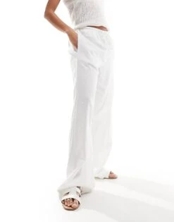 Cotton:On Cotton On Drawstring Straight Leg Trousers In White Linen For Women