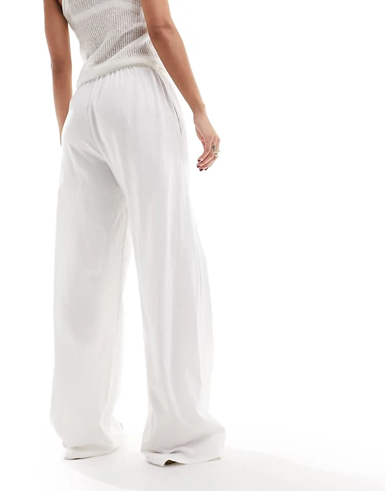 Cotton:On Cotton On Drawstring Straight Leg Trousers In White Linen For Women - Image 3