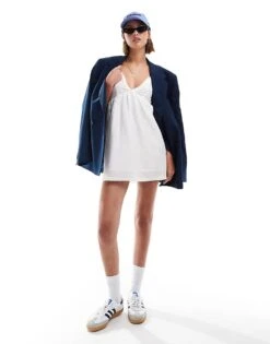 Cotton:On Cotton On Halter Neck Mini Dress With Lace Bust For Women White