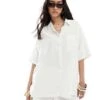 Cotton:On Cotton On Relaxed Oversized Short Sleeve Shirt In Linen Look White For Women