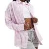 Cotton:On Cotton On Oversized Flannel Pyjama Shirt In Pink Check For Women