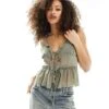 Cotton:On Boho Tie Front Cami Top In Khaki For Women Woodland