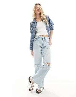 Cotton:On Loose Straight Jean In Blue For Women Crystal Blue Rip