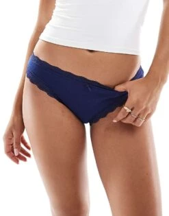 Cotton:On Cotton On Lace Trim High Waisted Briefs In Navy For Women Voyage Blue