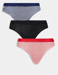 Cotton:On Cotton On 3 Pack Branded Cotton Bikini Brief Stripe Black For Women Multi