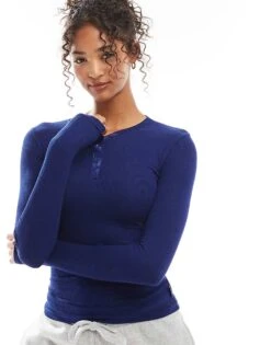 Cotton:On Cotton On Sleep Recovery Henley Long Sleeve Pyjama Top In Blue For Women Voyage Blue