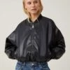Cotton:On Aries Faux Leather Bomber Jacket In Black For Women