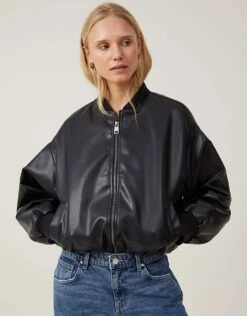 Cotton:On Aries Faux Leather Bomber Jacket In Black For Women