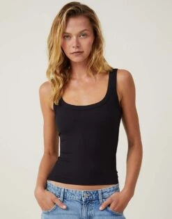 Cotton:On Staple Rib Double Scoop Tank In Black For Women