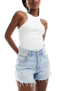 Cotton:On Original Cut Off Denim Short In Blue For Women Air Blue Rip