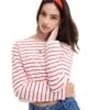 Cotton:On Cotton On Long Sleeve Boat Neck Crop Top In Red Stripe For Women Porcelain Red