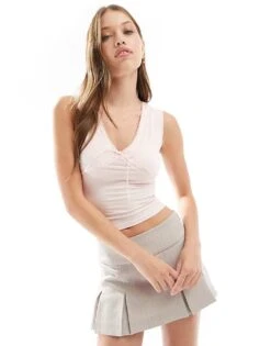 Cotton:On Cotton On V Neck Ribbon Detail Crop Vest In Flossy Pink For Women