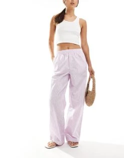 Cotton:On Cotton On Relaxed Straight Leg Trousers In Dusk Pink Stripe For Women Pink/blue Stripe