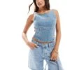 Cotton:On Cotton On Square Neck Seam Detail Corset Top In Jewel Blue Denim For Women