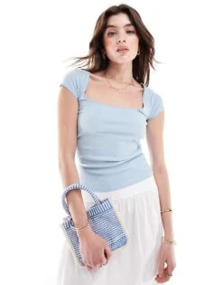 Cotton:On Cotton On Picot Trim Short Sleeve Top In Blue For Women Shoreline