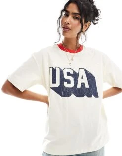 Cotton:On Cotton On Oversized USA T-shirt For Women Vintage White