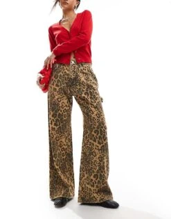 Cotton:On Cotton On Wide Leg Relaxed Jeans In Leopard Print Denim For Women