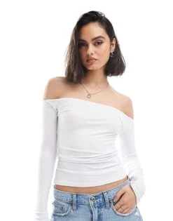 Cotton:On Cotton On Ribbed Off The Shoulder Top In White For Women