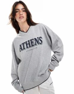 Cotton:On Cotton On Classic Crew Sweatshirt In Grey With Athens Graphic For Women Grey Marle