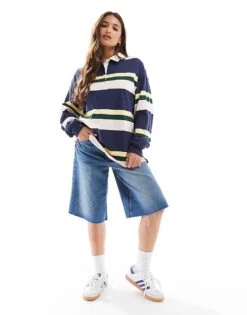 Cotton:On Cotton On Oversized Long Sleeve Polo Fleece In Stripe For Women Tbc Stripe