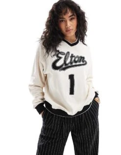 Cotton:On Cotton On Classic Crew Sweatshirt In Coconut With Elton John Graphic For Women