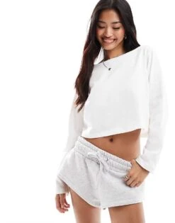 Cotton:On Cotton On Long Sleeve Boat Neck Crop Top In Porcelain For Women