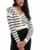 Cotton:On Cotton On Its A Match V Neck Stripe Knit Cardigan For Women Ecru Black Stripe