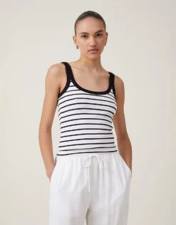 Cotton:On Staple Rib Double Scoop Tank In Remi Stripe White/black For Women