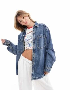 Cotton:On Cotton On Relaxed Denim Shacket In Bottle Blue For Women