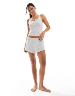 Cotton:On Cotton On Henley Sleep Vest Top In Grey Marle Co-ord