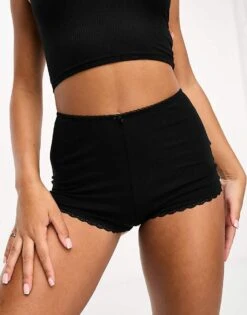 Cotton:On Cotton On Body Sleepwear Rib Lace Short In Black For Women
