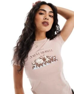 Cotton:On Cotton On Fitted Longline Tee With Chamonix Graphic In Rose For Women Antique Rose