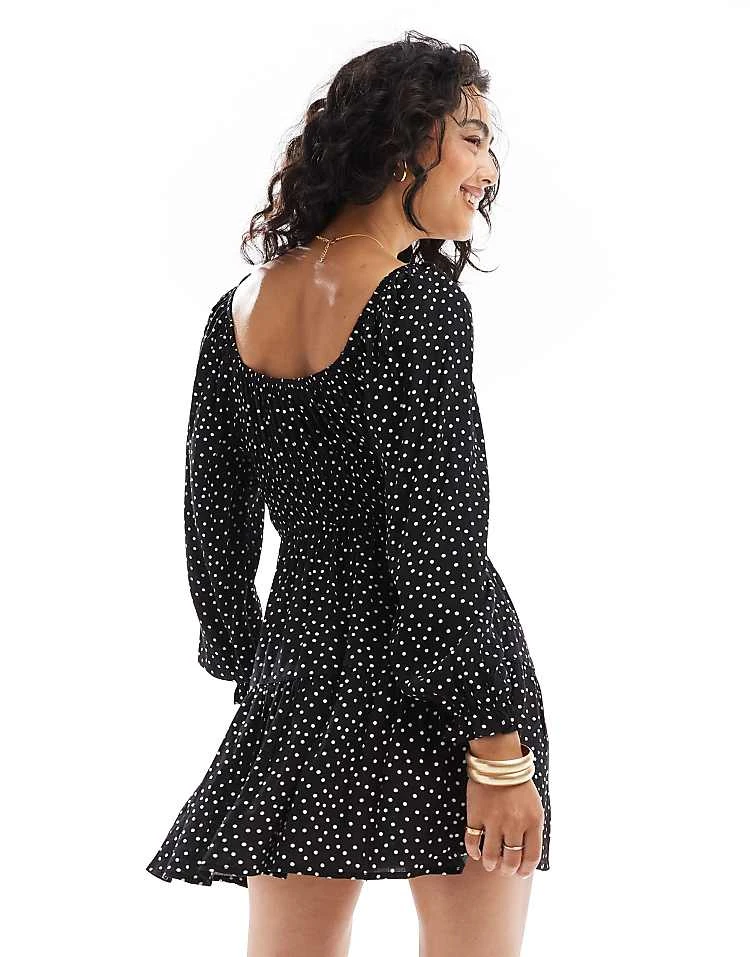 Cotton:On Cotton On Valerie Long Sleeve Mini Dress In Black For Women Polka Dot - Image 4