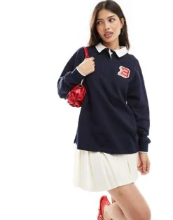 Cotton:On Cotton On Long Sleeve Polo Top In Navy For Women Total Eclipse