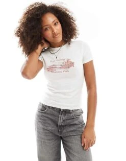 Cotton:On Cotton On Fitted Longline Tee With National Park Graphic In White For Women Vintage White