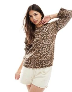 Cotton:On Cotton On Luxe Crew Pullover Knitted Jumper In Leopard For Women Animal