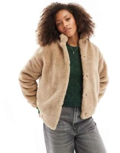 Cotton:On Cotton On Teddy Bomber Jacket In Stone For Women