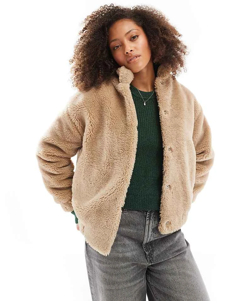 Cotton:On Cotton On Teddy Bomber Jacket In Stone For Women